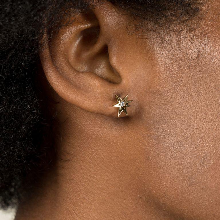 Art déco The Modernity Diamond Earrings Studs - fait à la main en or jaune 18K en vente
