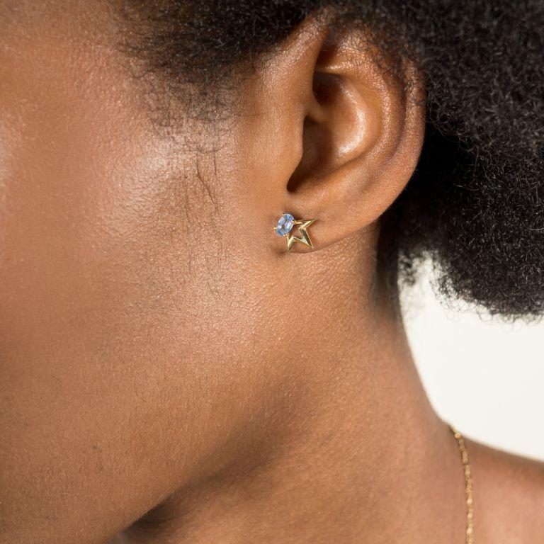Taille brillant The Modernity Diamond Earrings Studs - fait à la main en or jaune 18K en vente