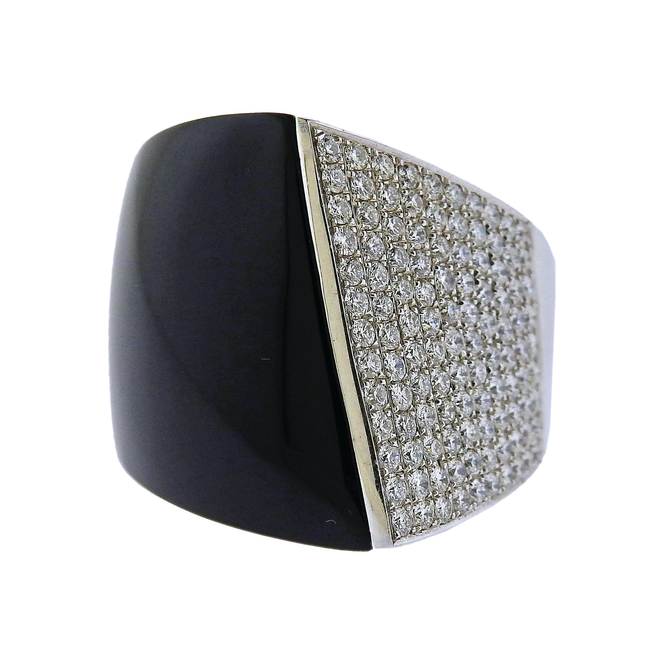 Modern Gold Diamond Onyx Ring For Sale