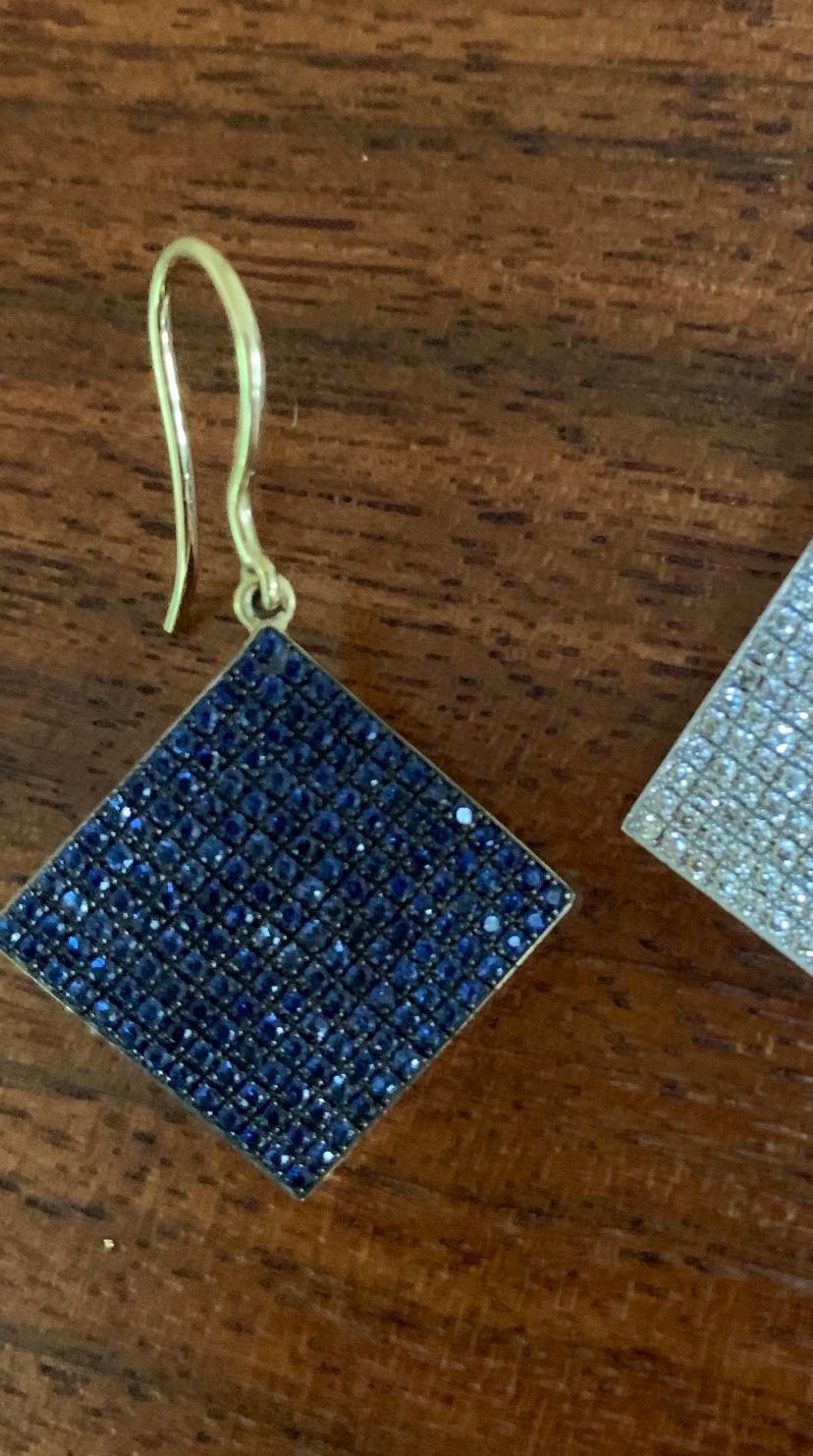 Contemporary Modern Gold Earrings with Diamonds and Blue Sapphires  For Sale