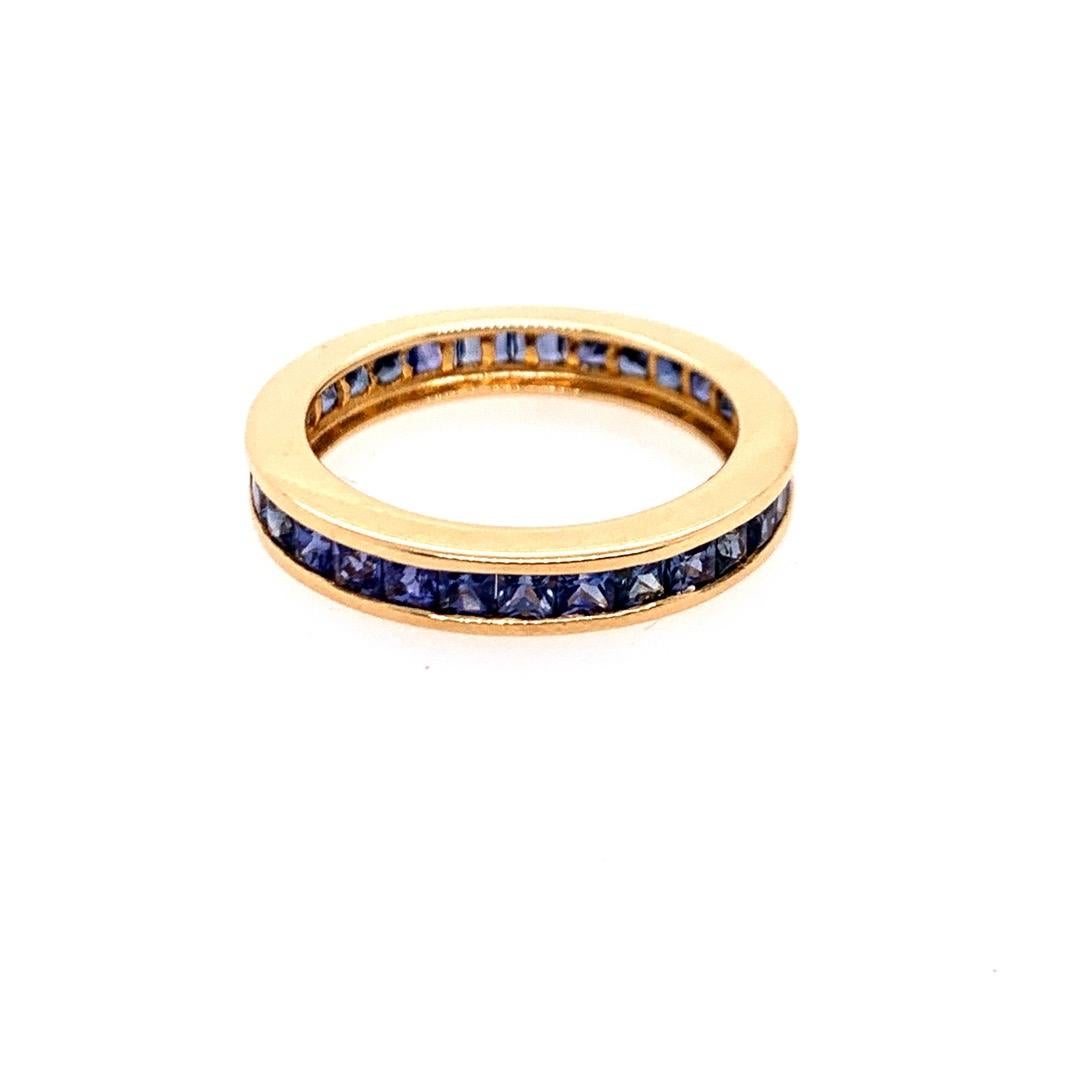 Women's Modern Gold Eternity 2.25 Carat Natural Blue Sapphire Gem Stone Cocktail Ring