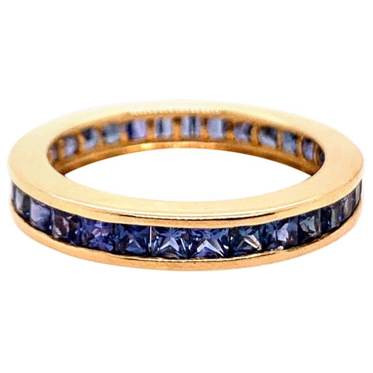 Modern Gold Eternity 2.25 Carat Natural Blue Sapphire Gem Stone Cocktail Ring
