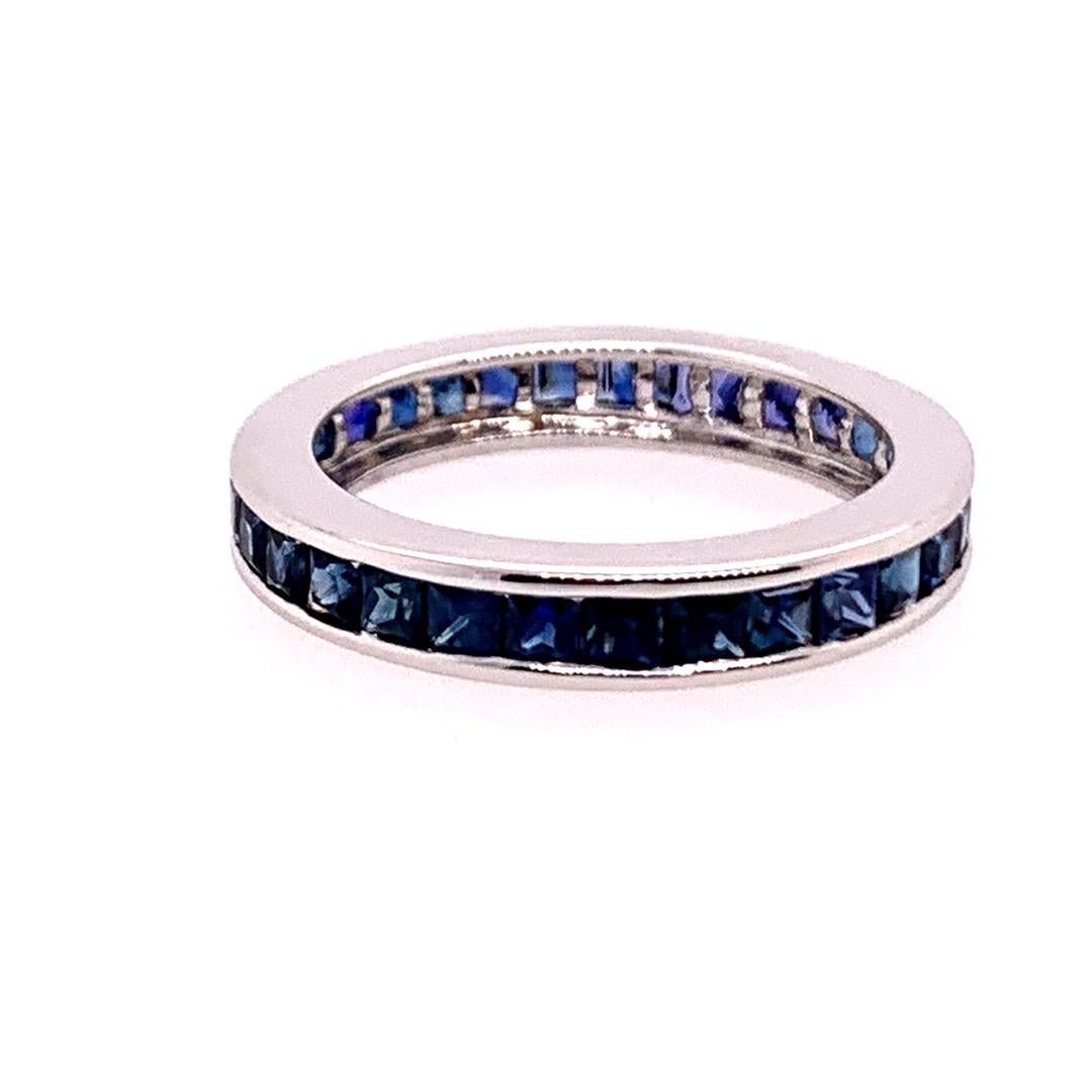 Square Cut Modern Gold Eternity Band 2.25 Carat Natural Blue Sapphire Cocktail Gem Ring