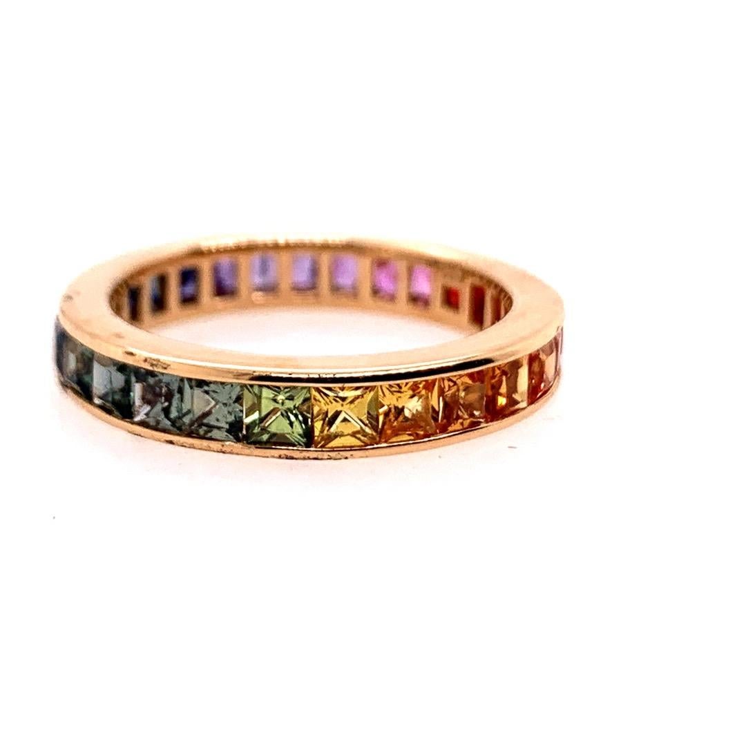 Modern 14k Rose Gold Eternity Band approximately 2.84 Carats of Natural Sapphires. 

Ring is a size 5.25, 3.4mm width, 2.9 grams.