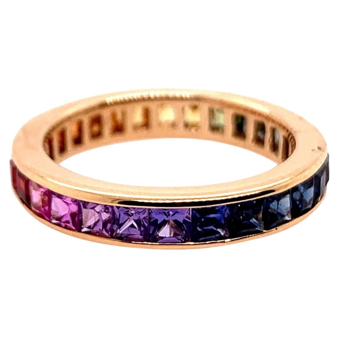 Modern Gold Eternity Band 2.84 Carat Natural Sapphire Gem Rainbow Cocktail Ring