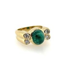 Modern Gold GIA Certified 4 Carat Cabochon Green Brazilian Emerald Cocktail Ring