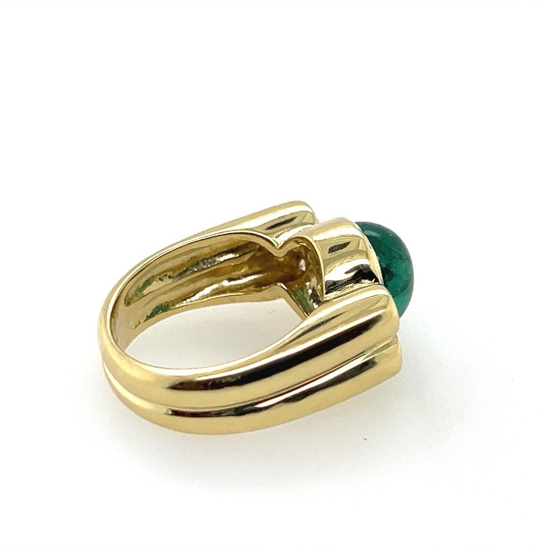 Modern Gold GIA Certified 4 Carat Cabochon Green Brazilian Emerald Cocktail Ring In Good Condition For Sale In Los Angeles, CA