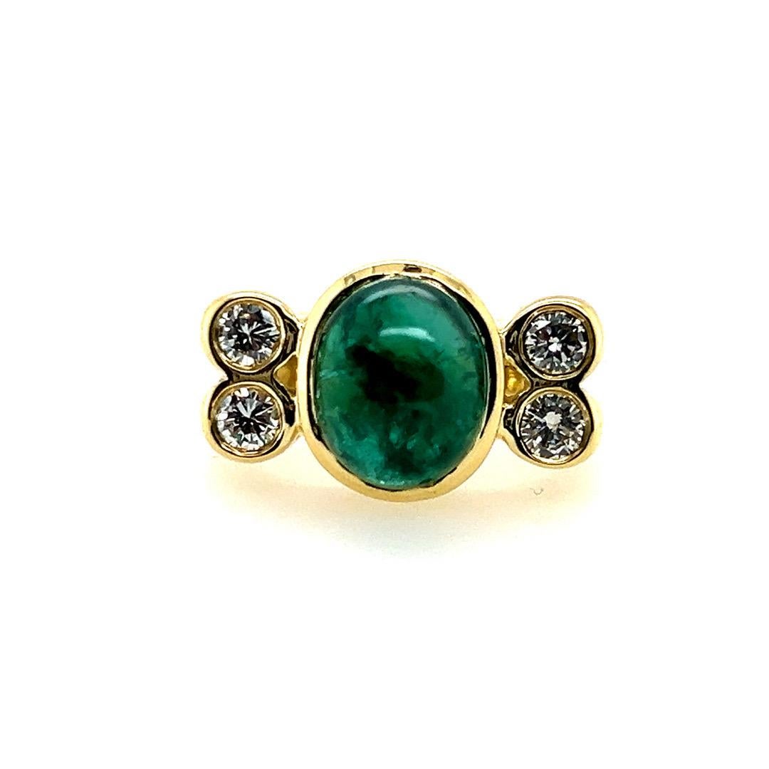Modern Gold GIA Certified 4 Carat Cabochon Green Brazilian Emerald Cocktail Ring For Sale 3