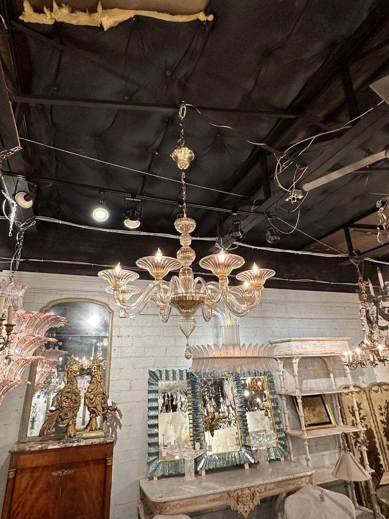 Italian Modern Gold Glass Murano Chandelier with 8 Arms For Sale