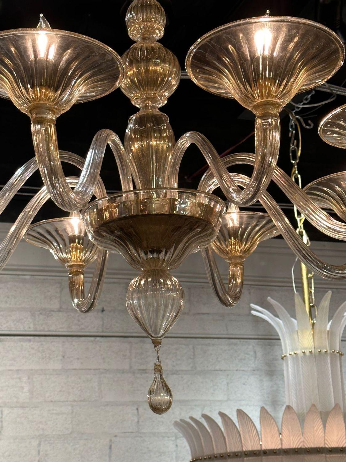Murano Glass Modern Gold Glass Murano Chandelier with 8 Arms For Sale