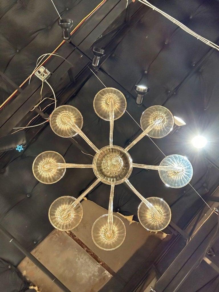 Modern Gold Glass Murano Chandelier with 8 Arms For Sale 1