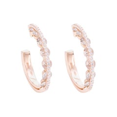 Modern Gold Hoop Earrings, White and Champagne Diamonds