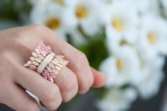 Modern Gold Kinetic Double Petal Diamonds and Pink Sapphires Cocktail Ring
