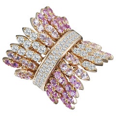 Modern Gold Kinetic Double Petal Diamonds and Pink Sapphires Cocktail Ring