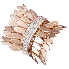 Modern Gold Kinetic Double Petal Rose Gold Diamond Cocktail Ring