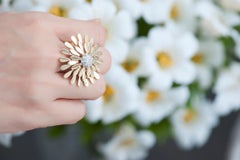 Modern Gold Kinetic Flower Petal Diamond Cocktail Ring