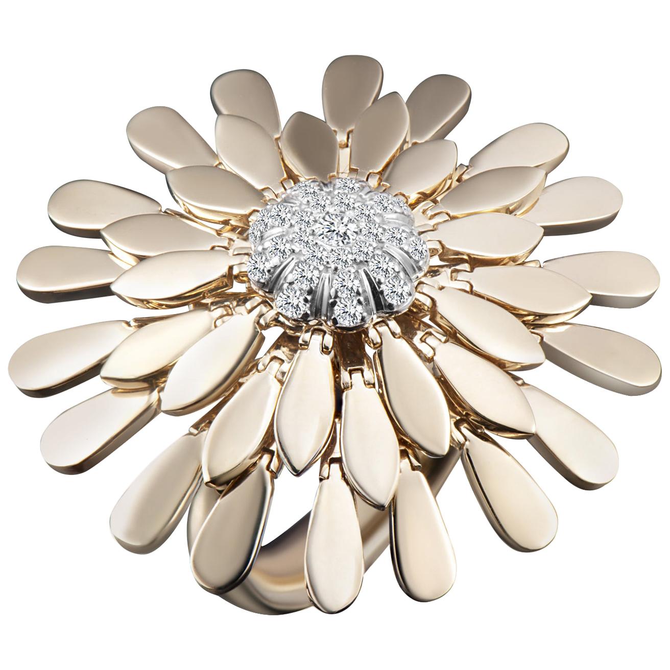 Modern Gold Kinetic Flower Petal Diamond Cocktail Ring For Sale
