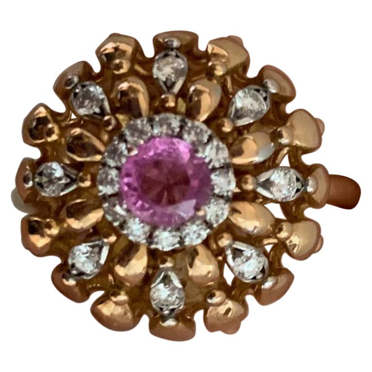 Modern Gold Kinetic Flower Twist Diamond Pink Sapphire Ring For Sale