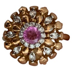 Modern Gold Kinetic Flower Twist Diamond Pink Sapphire Ring