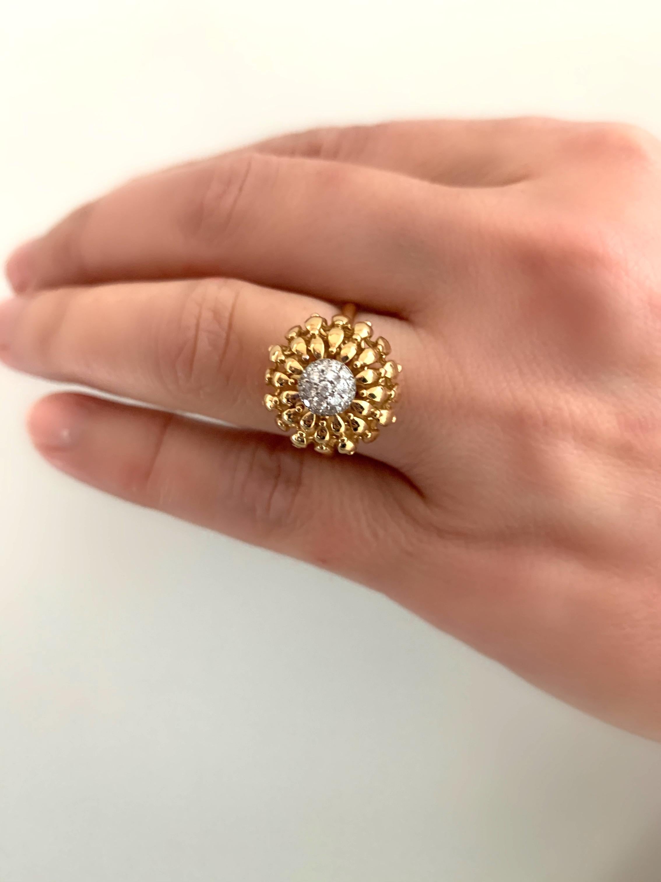 18K Yellow Gold Twist Floral Ring with White Diamonds
Gold Weight: 7.60 grams
Diamond Carats: White: 0.22 ct.
FerrariFirenze, Handmade in Italy.
Size 7
Style: FF118RG81

Gold Diamond Ring, ideal for everyday, special occasions, evening, or bridal