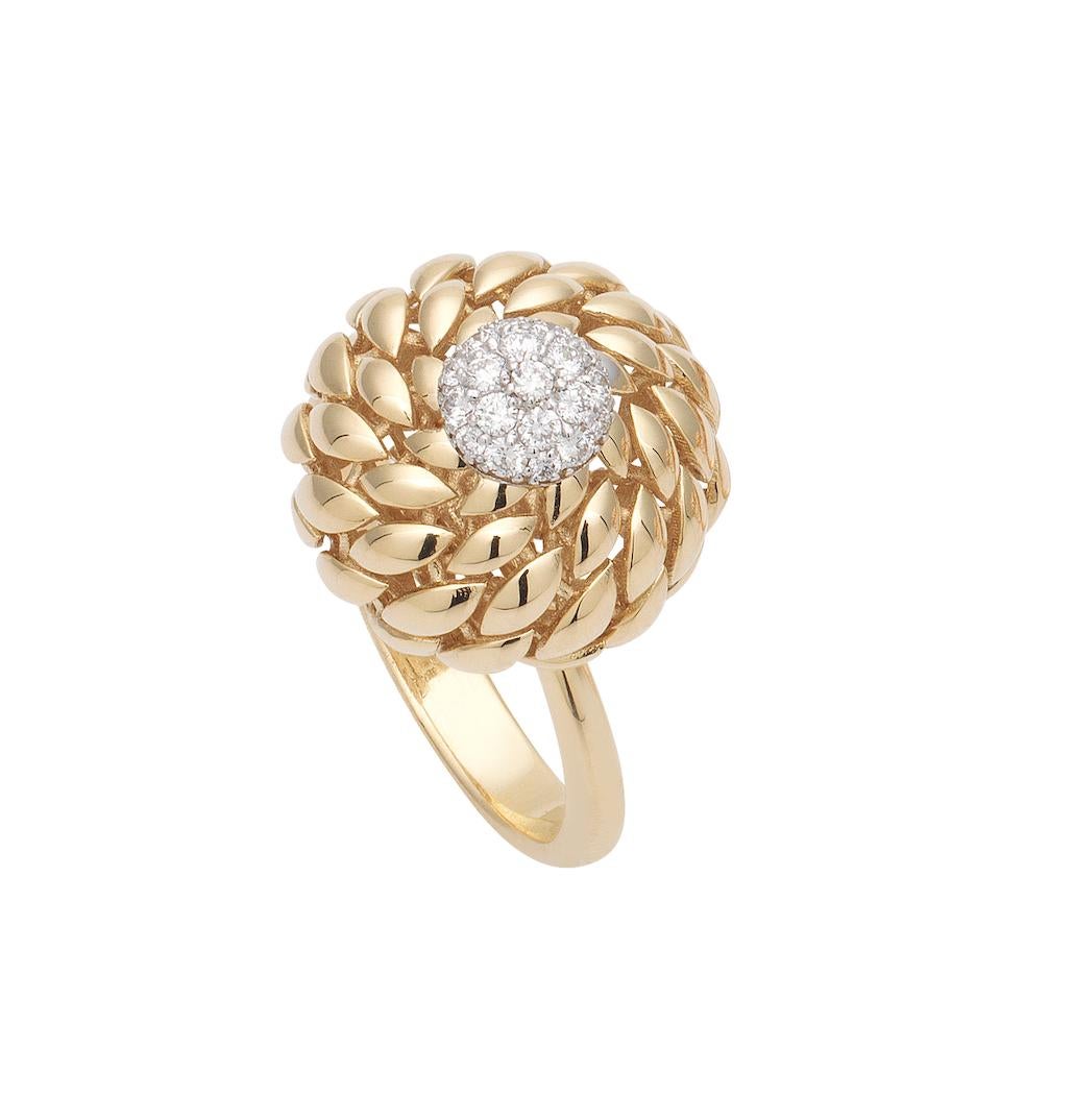 Round Cut Modern Gold Kinetic Flower Twist Diamond Ring For Sale