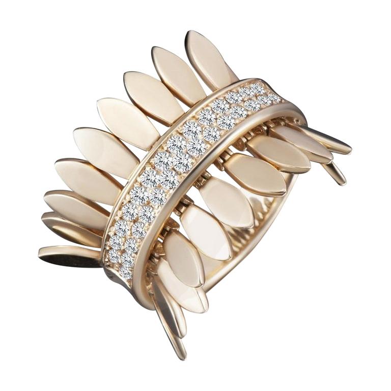 Modern Gold Kinetic Petal Diamond Cocktail Ring For Sale