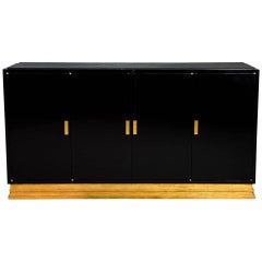 Modern Gold Leaf and Black Lacquer Buffet Console Cabinet with Stone Top