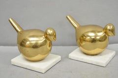 Modern Gold Marble Pheasant Quail Bird Dove Brass Modernist Sculpture - a Pair