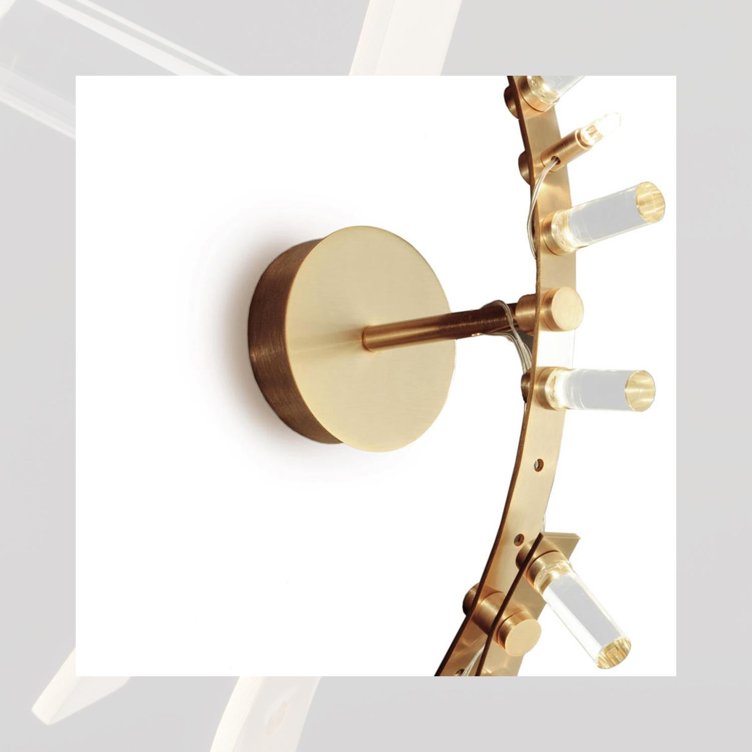 Brushed Post Modern Style, Italian Gold Metal and Glass, Thin Wall Sconce by Baroncelli