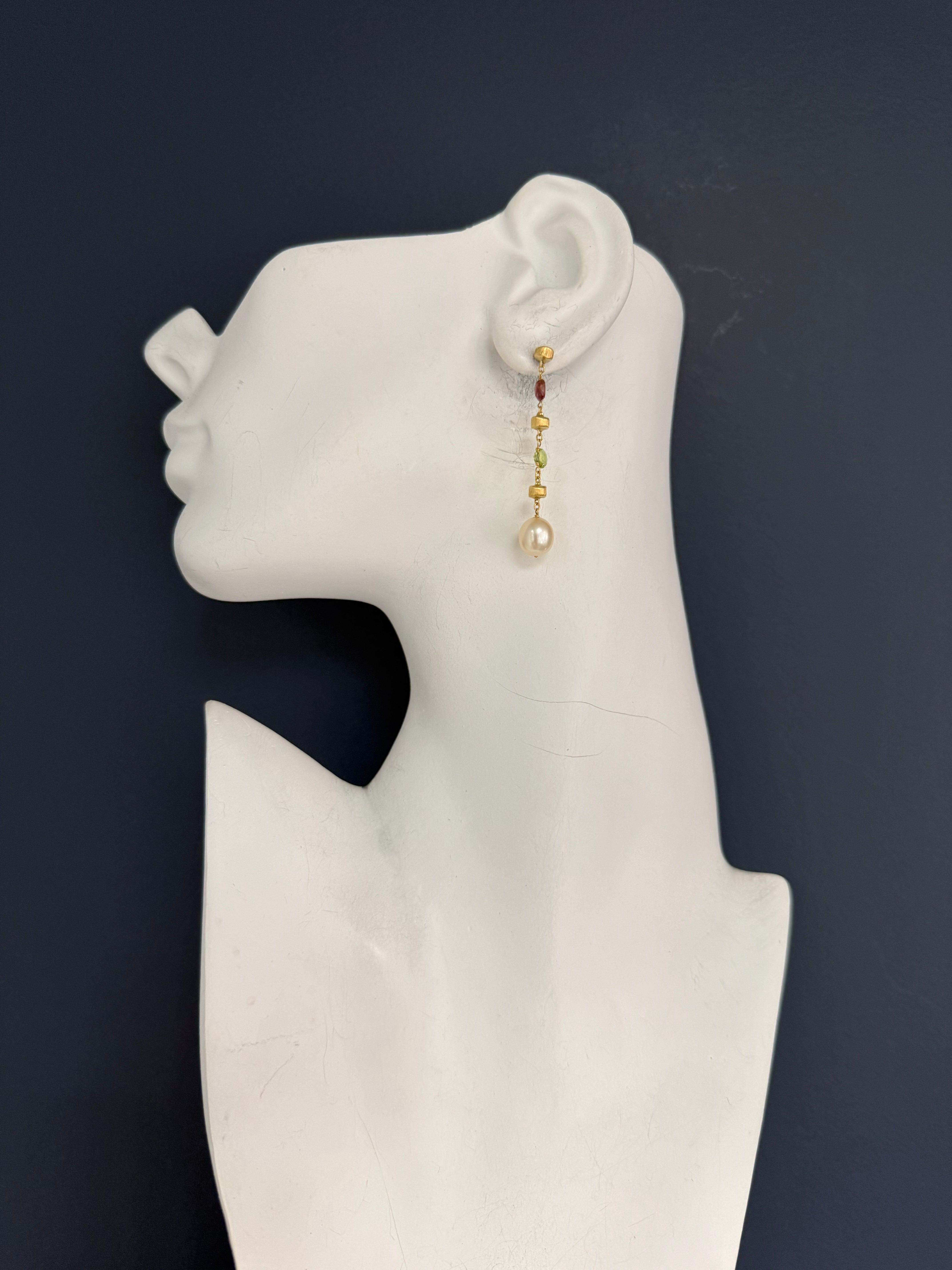 Bead Modern Gold Multicolor Pearl Drop Earrings by Marco Bicego, Made in Italy For Sale