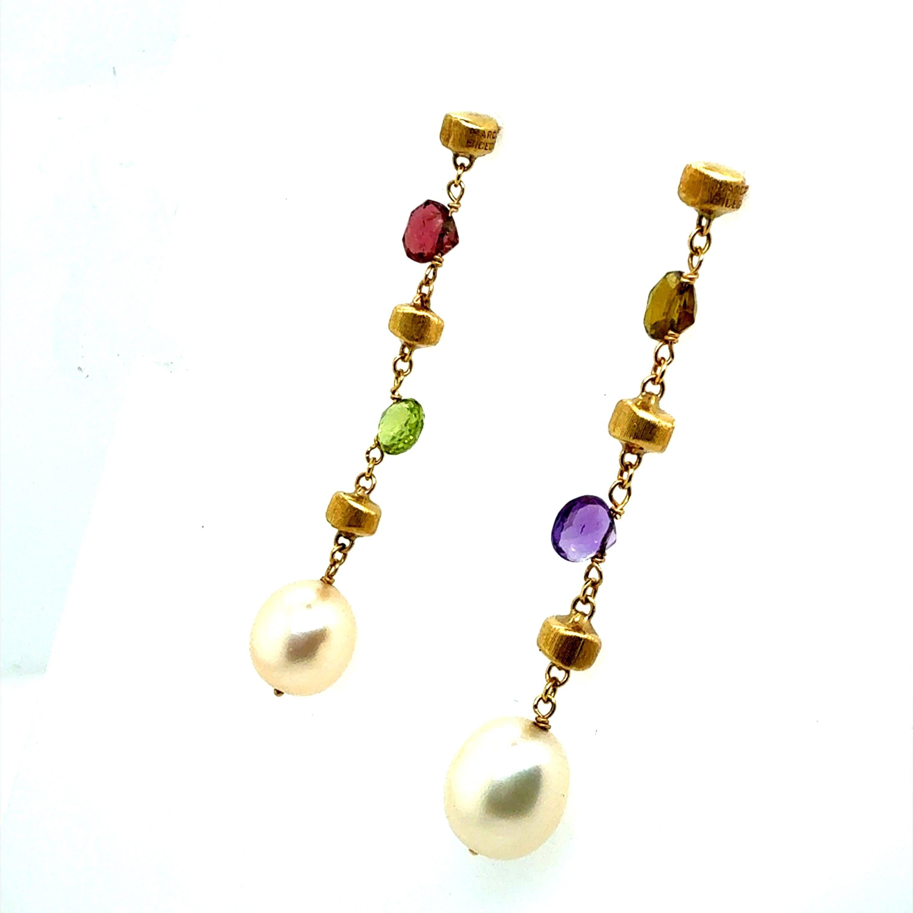 Modern Gold Multicolor Pearl Drop Earrings by Marco Bicego, Made in Italy In Good Condition For Sale In Los Angeles, CA
