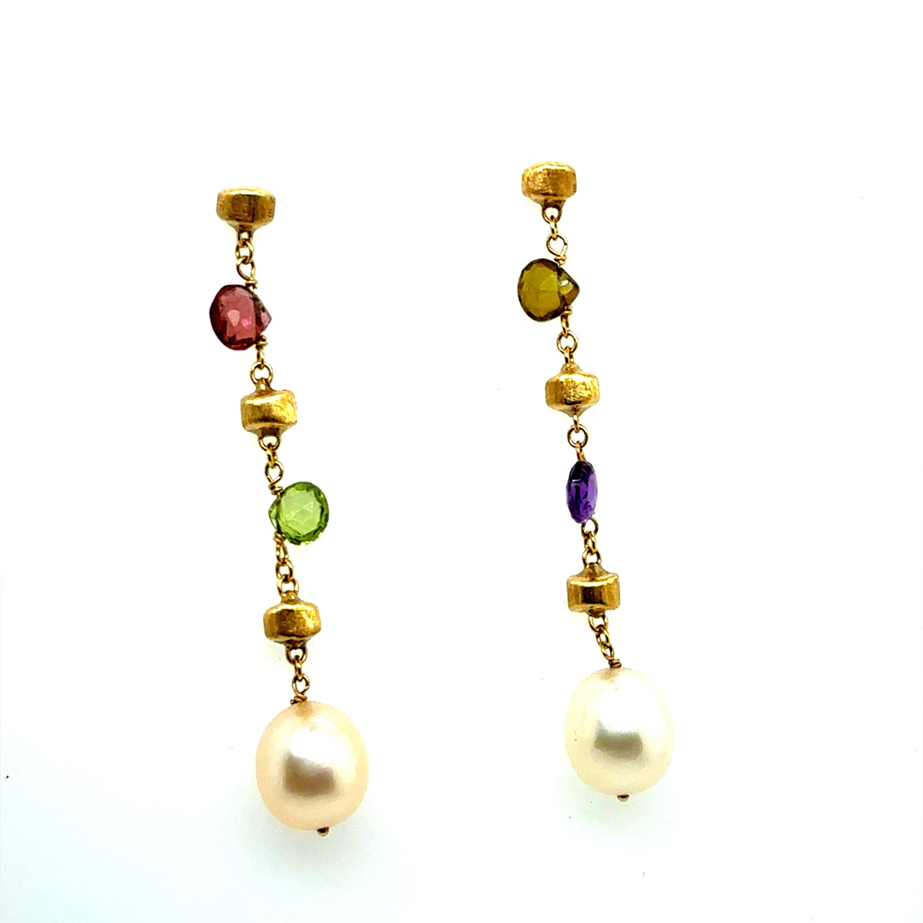 Women's Modern Gold Multicolor Pearl Drop Earrings by Marco Bicego, Made in Italy For Sale