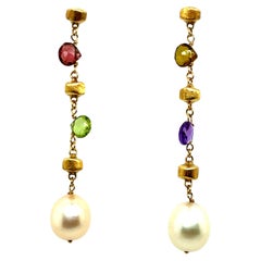 Modern Gold Multicolor Pearl Drop Earrings by Marco Bicego, Made in Italy