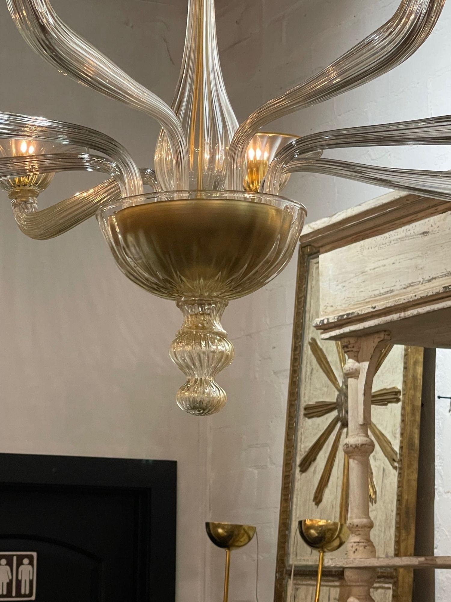 Italian Modern Gold Murano Glass Chandelier For Sale