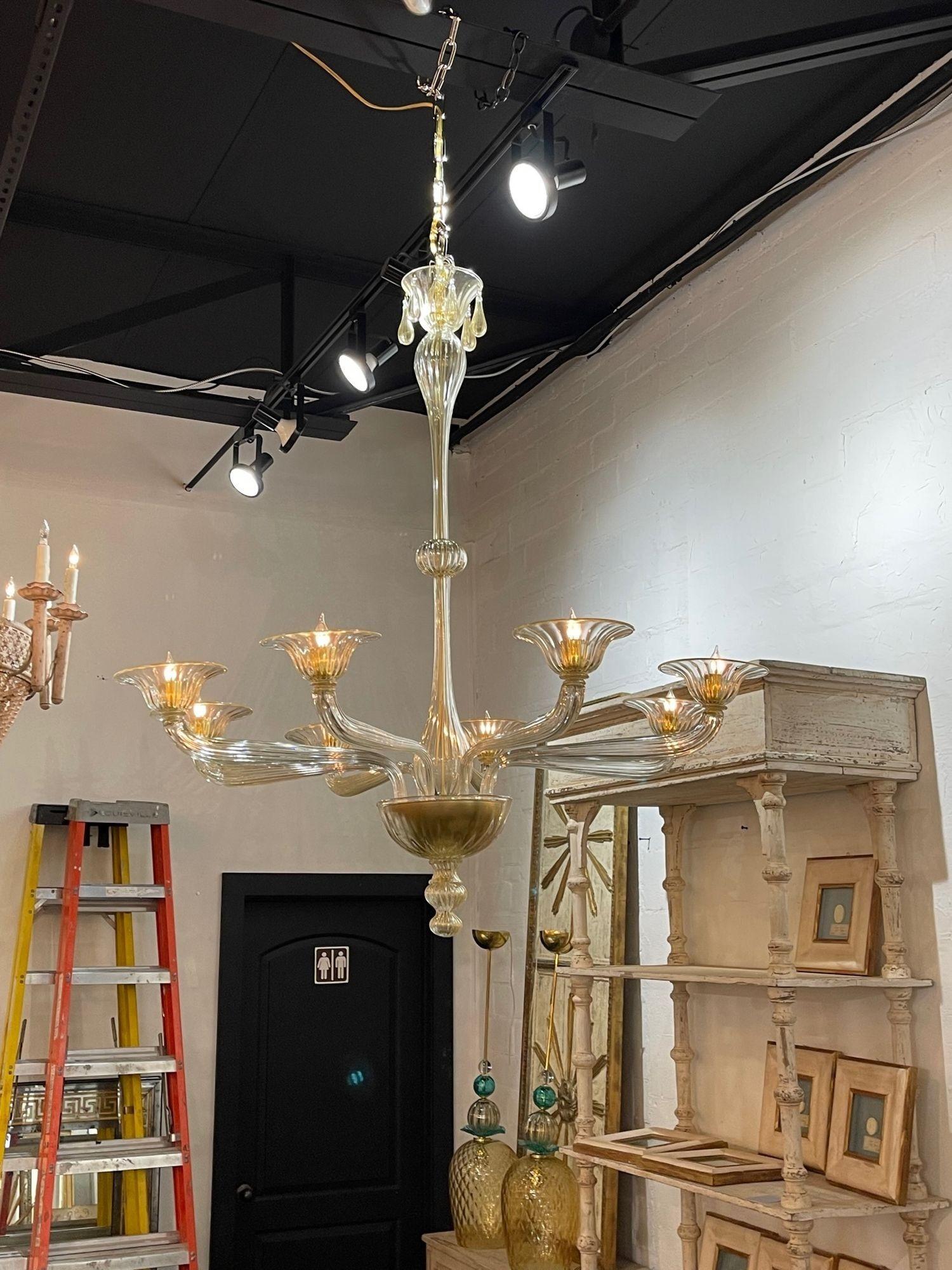 Modern Gold Murano Glass Chandelier In Good Condition For Sale In Dallas, TX