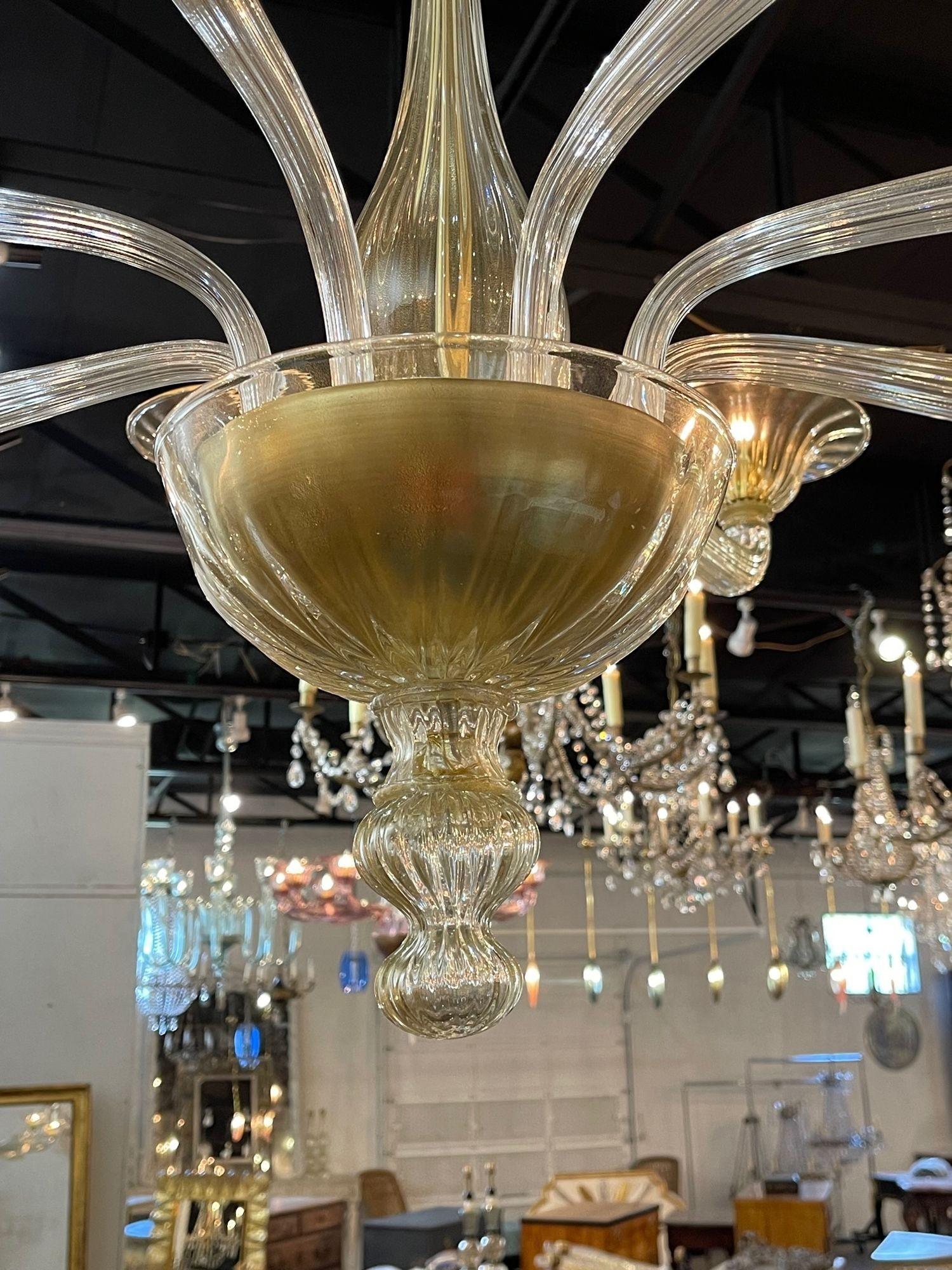 Contemporary Modern Gold Murano Glass Chandelier For Sale