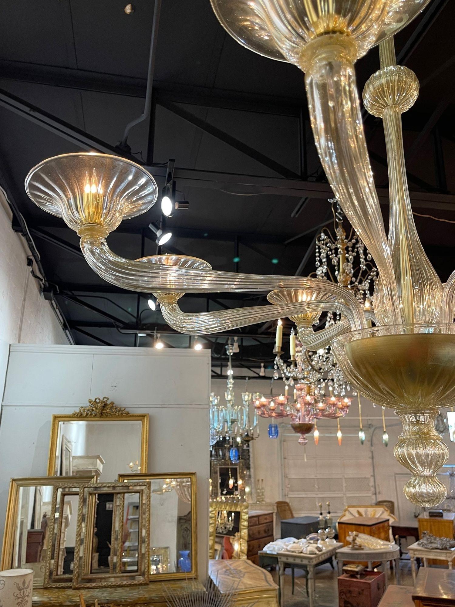 Modern Gold Murano Glass Chandelier For Sale 1