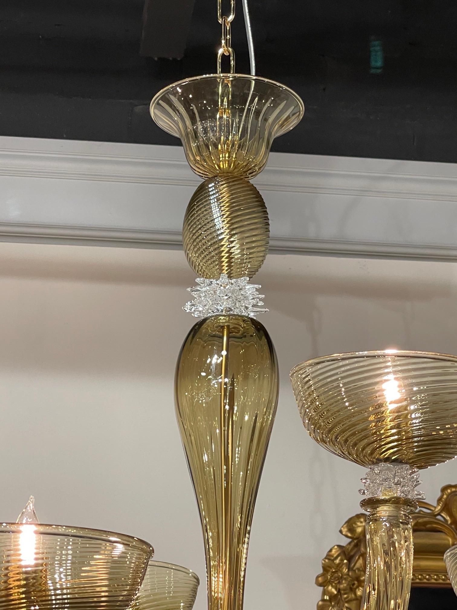 Italian Modern Gold Murano Glass Chandelier with 12 Arms