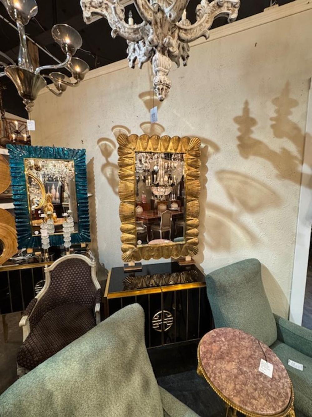 French Modern Gold Murano Glass Shell Mirror