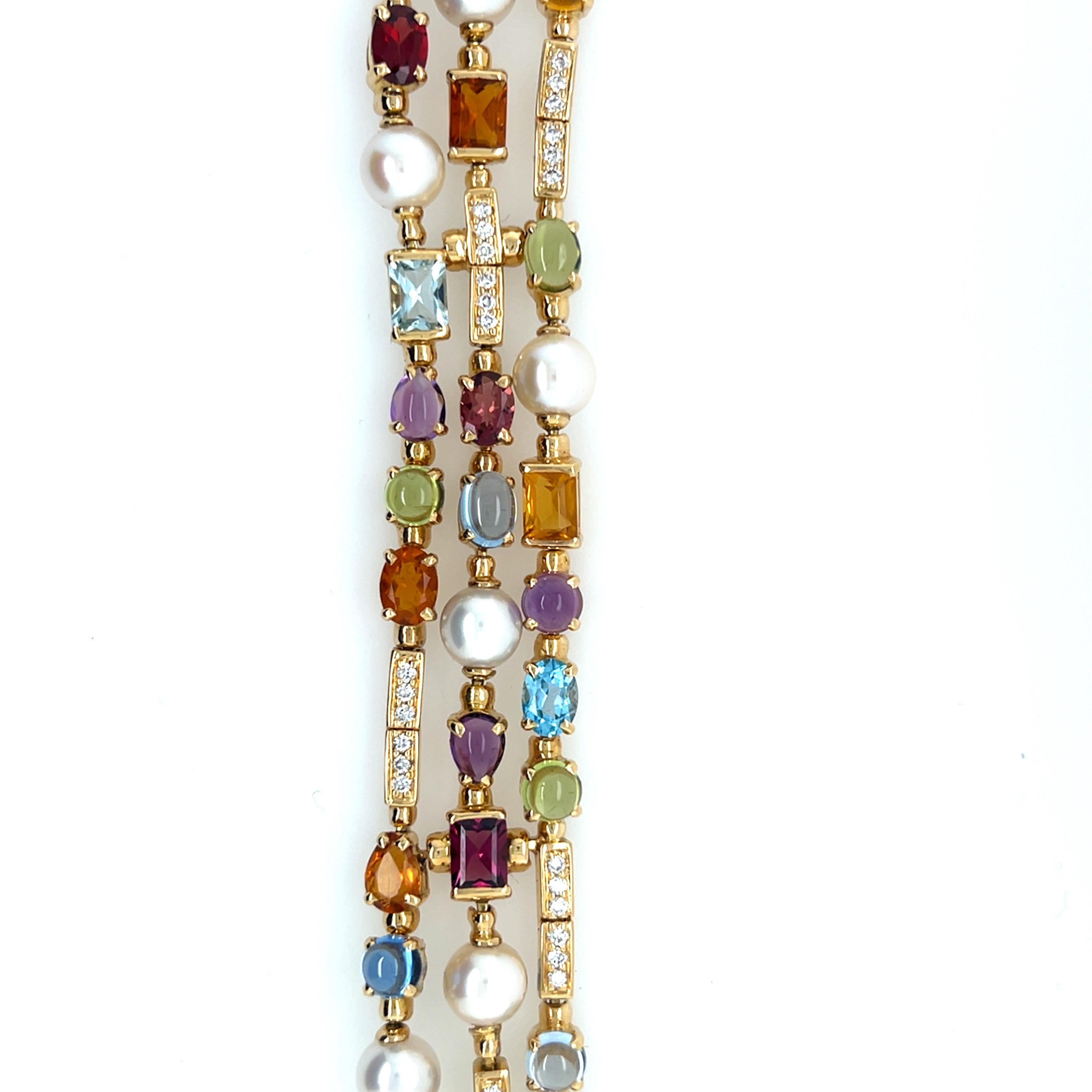 Pulsera moderna de tres vueltas de oro con diamantes naturales y cabujones multicolores en Bueno estado para la venta en Los Angeles, CA