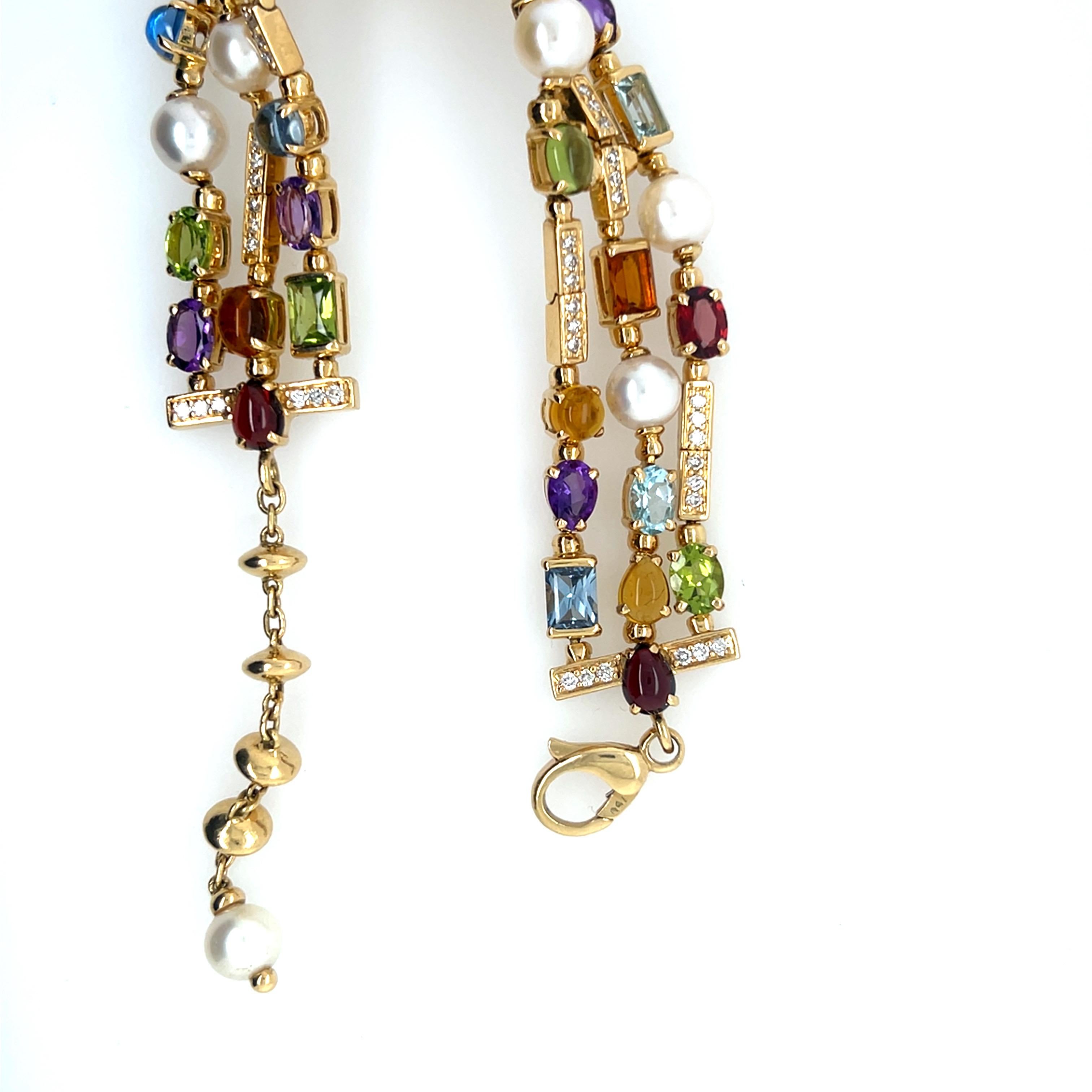 Femenino o masculino Pulsera moderna de tres vueltas de oro con diamantes naturales y cabujones multicolores en venta