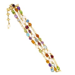 Bracelet moderne à trois rangs de diamants naturels et cabochons multicolores