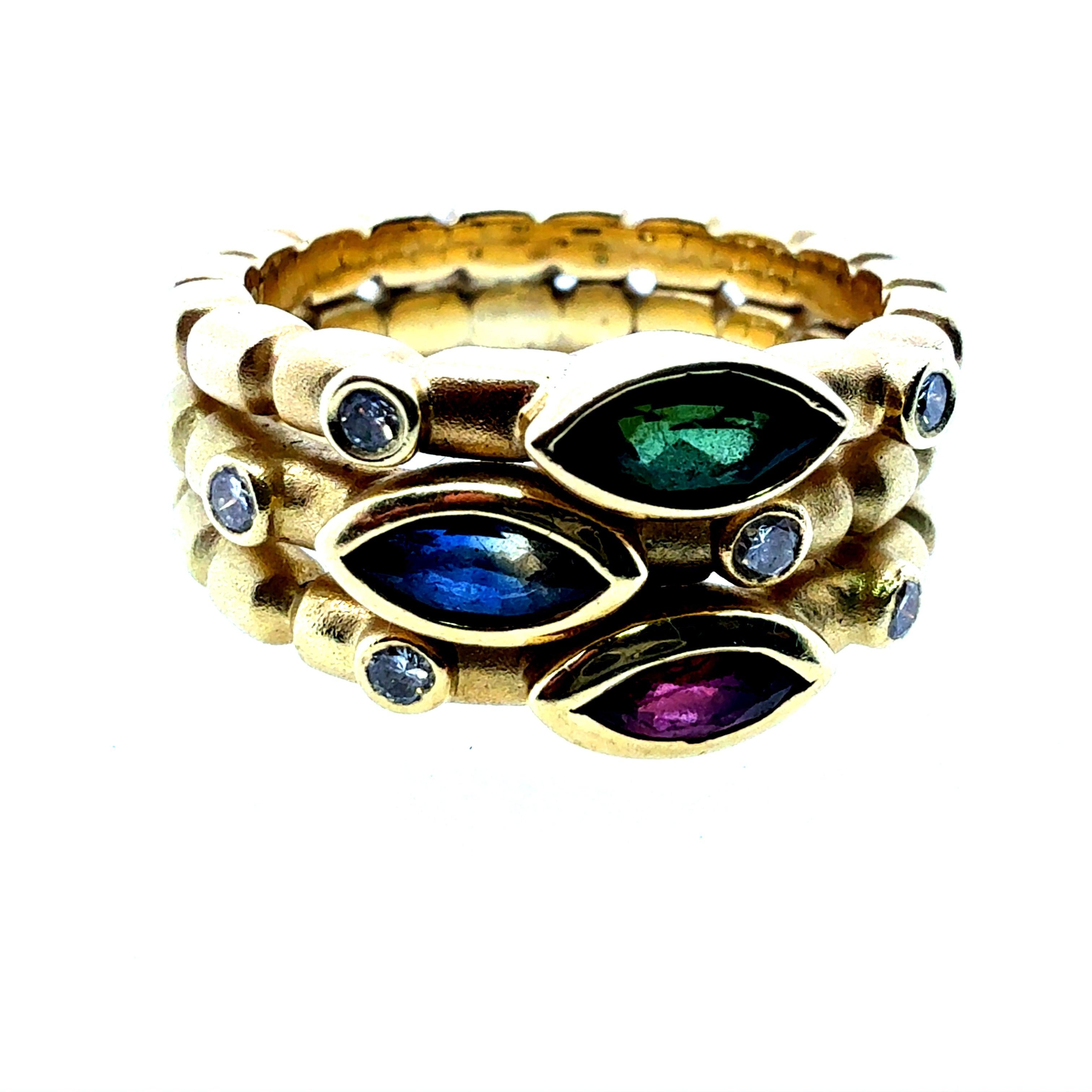 Modern Gold Natural Multicolor Marquise & Colorless Diamond Statement Ring For Sale 1