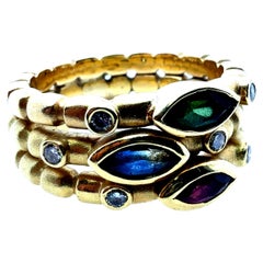Bague en or moderne Marquise naturelle multicolore et diamant incolore