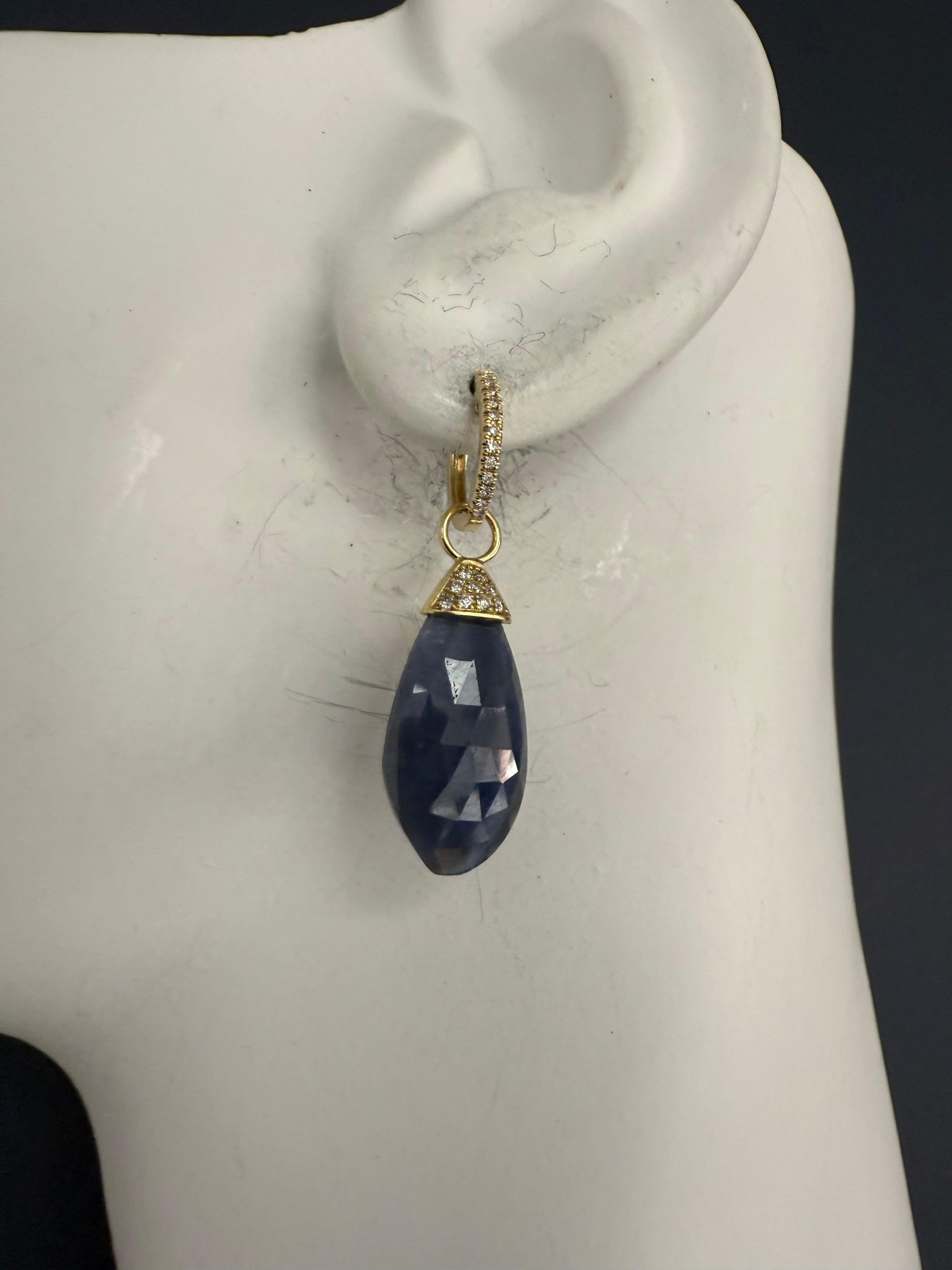 Rose Cut Modern Gold Natural Rose-Cut Sapphire and Diamond Drop Statement Earrings For Sale