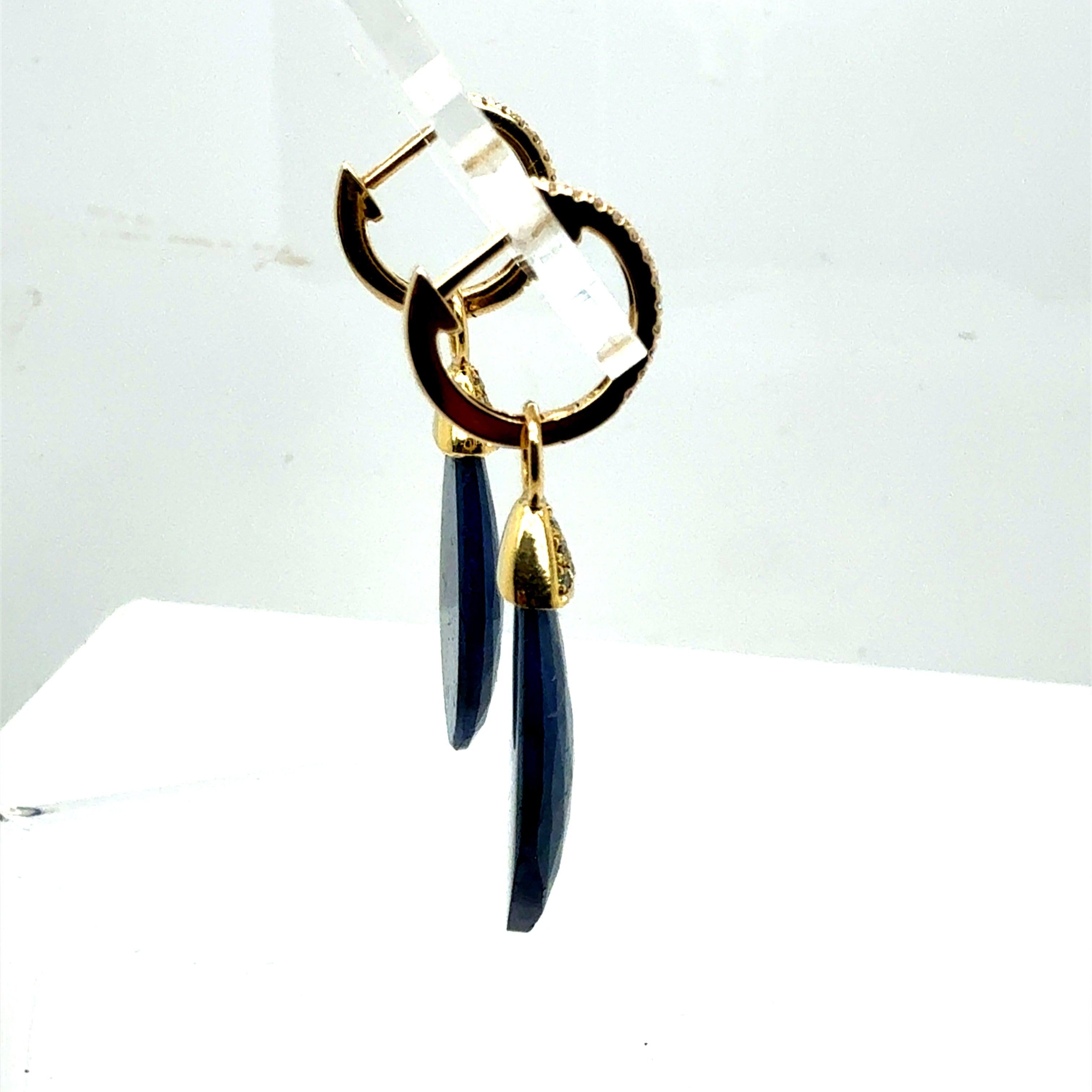 Modern Gold Natural Rose-Cut Sapphire and Diamond Drop Statement Earrings In Good Condition For Sale In Los Angeles, CA