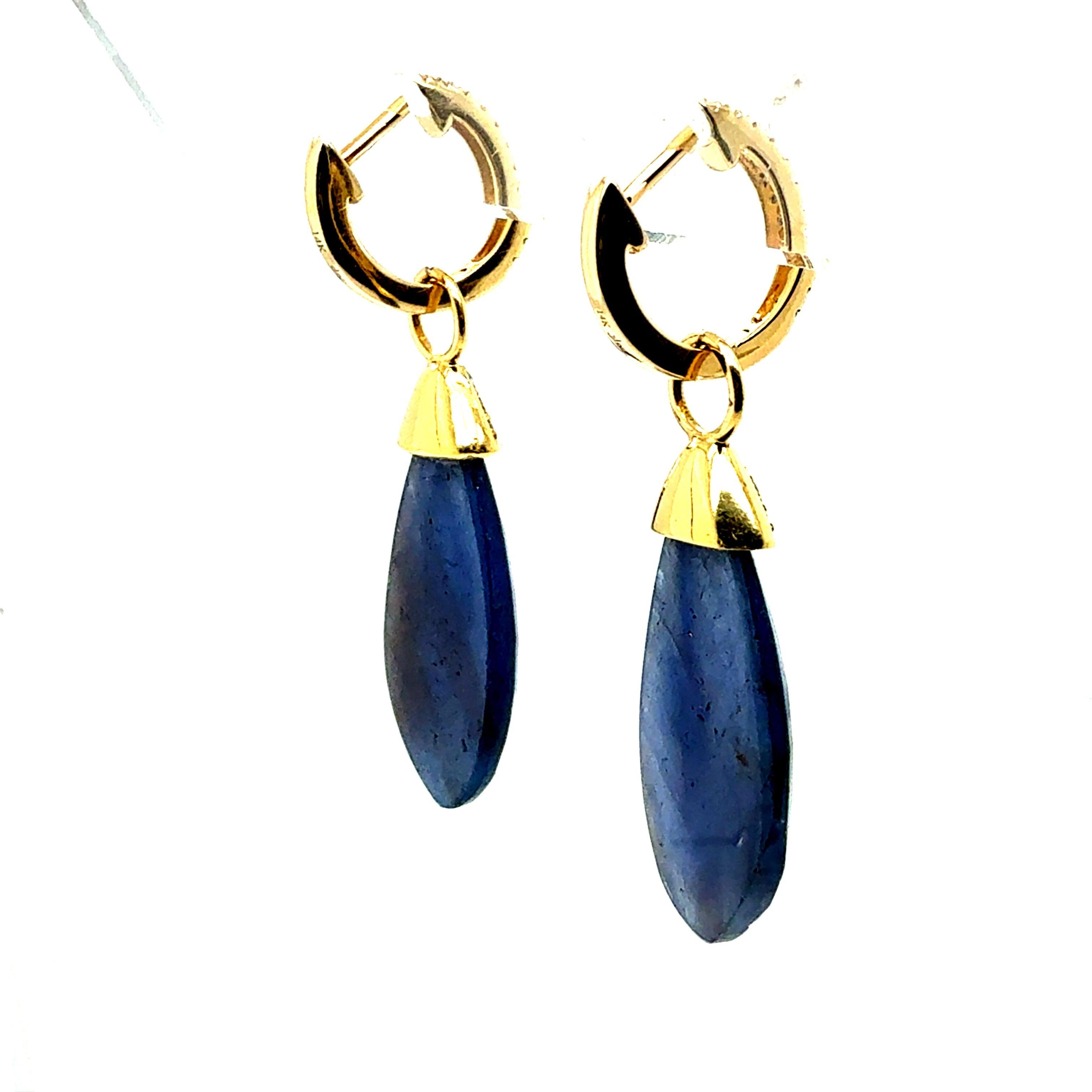 Women's Modern Gold Natural Rose-Cut Sapphire and Diamond Drop Statement Earrings For Sale