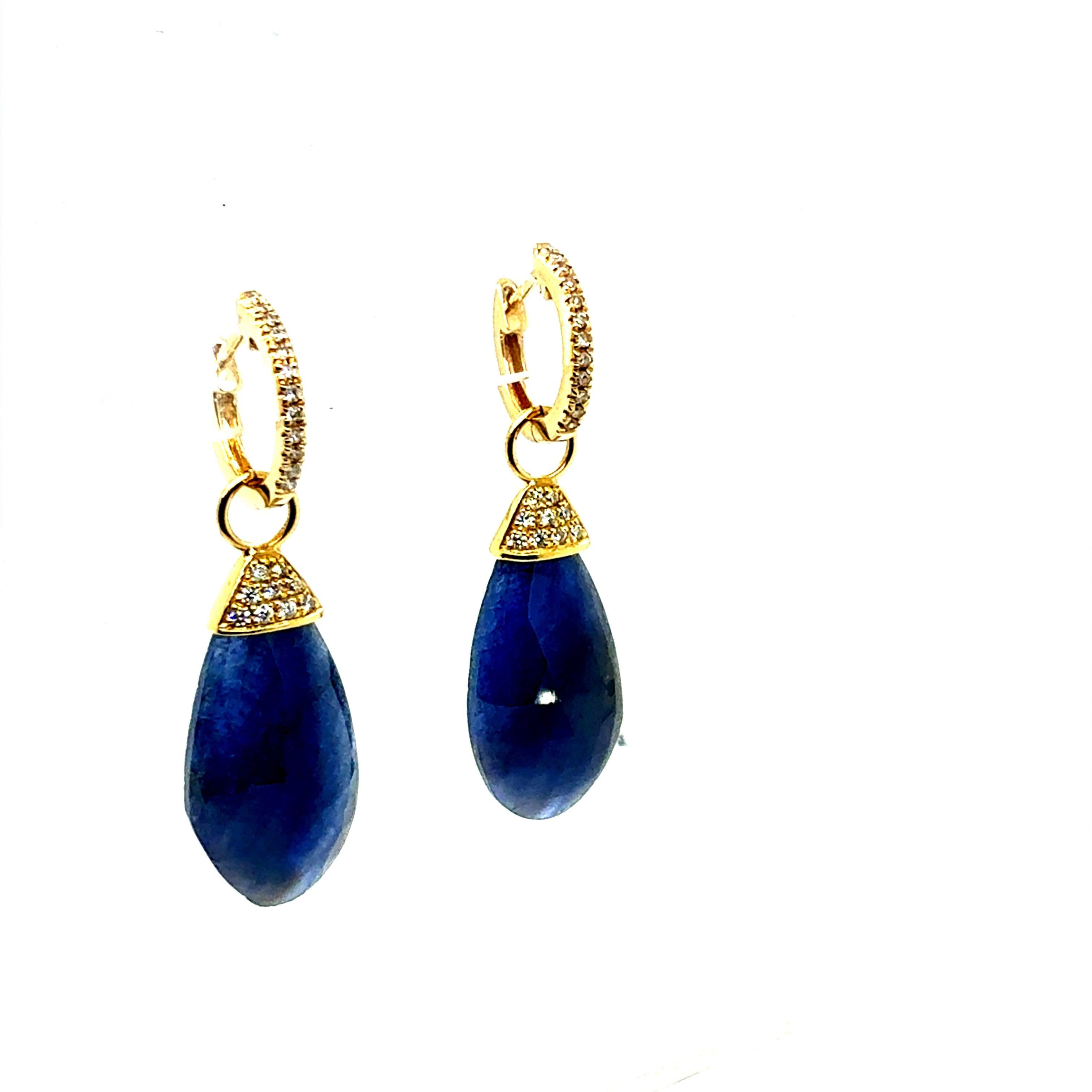 Modern Gold Natural Rose-Cut Sapphire and Diamond Drop Statement Earrings For Sale 1