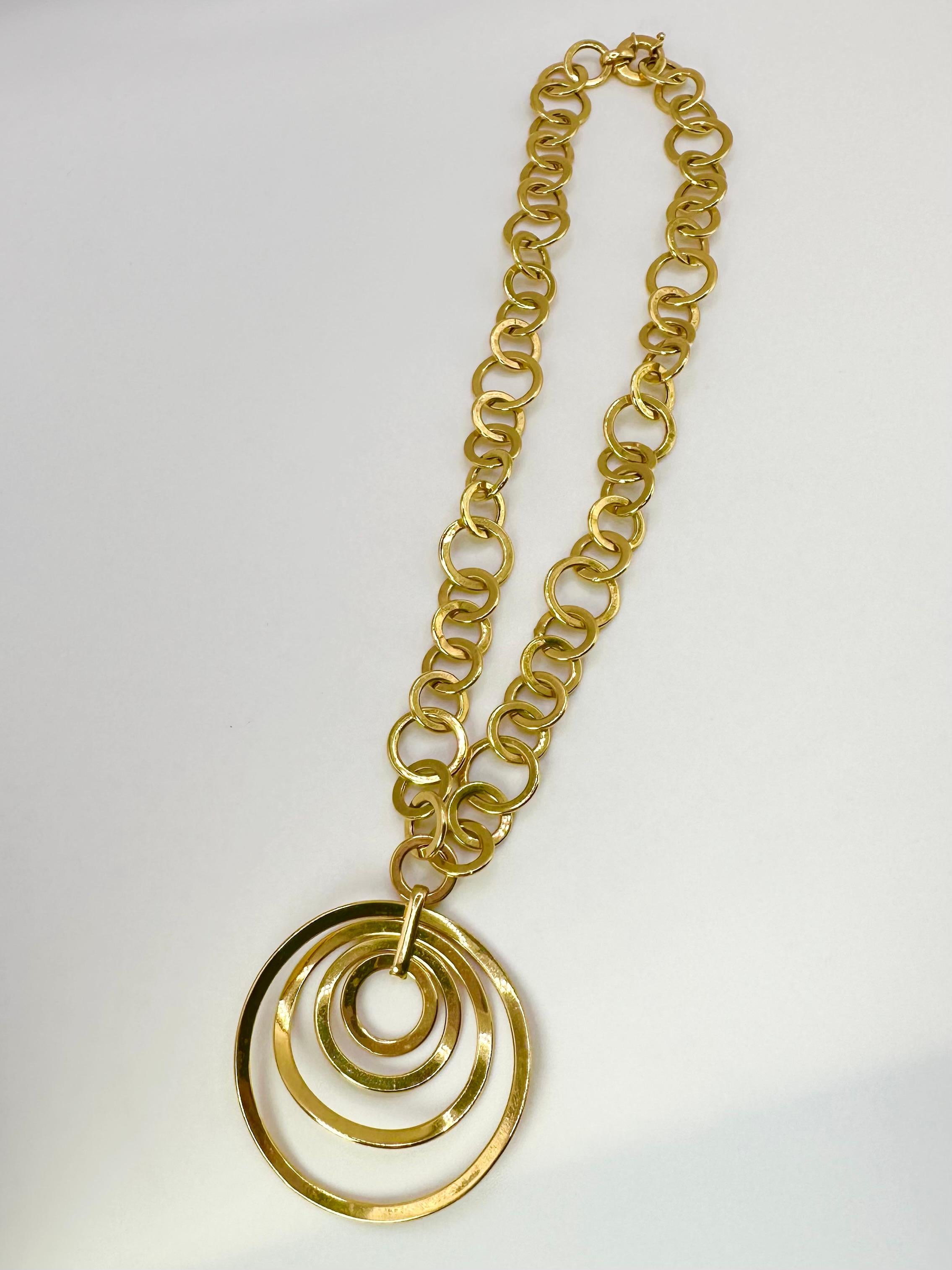 Fancy large circle necklace in 14kt yellow gold!

ITEM: AFT 431-00028 KOK
GRAM WEIGHT: 24.20
GOLD: 14KT gold
WIDTH: 15MM largest link
SIZE: 17”

WHAT YOU GET AT STAMPAR JEWELERS:
Stampar Jewelers, located in the heart of Jupiter, Florida, is a