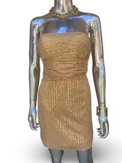 Modern Gold Sequin on Mesh Sexy Strapless Mini Cocktail Dress Size 4